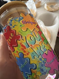 Autism awareness glass cup