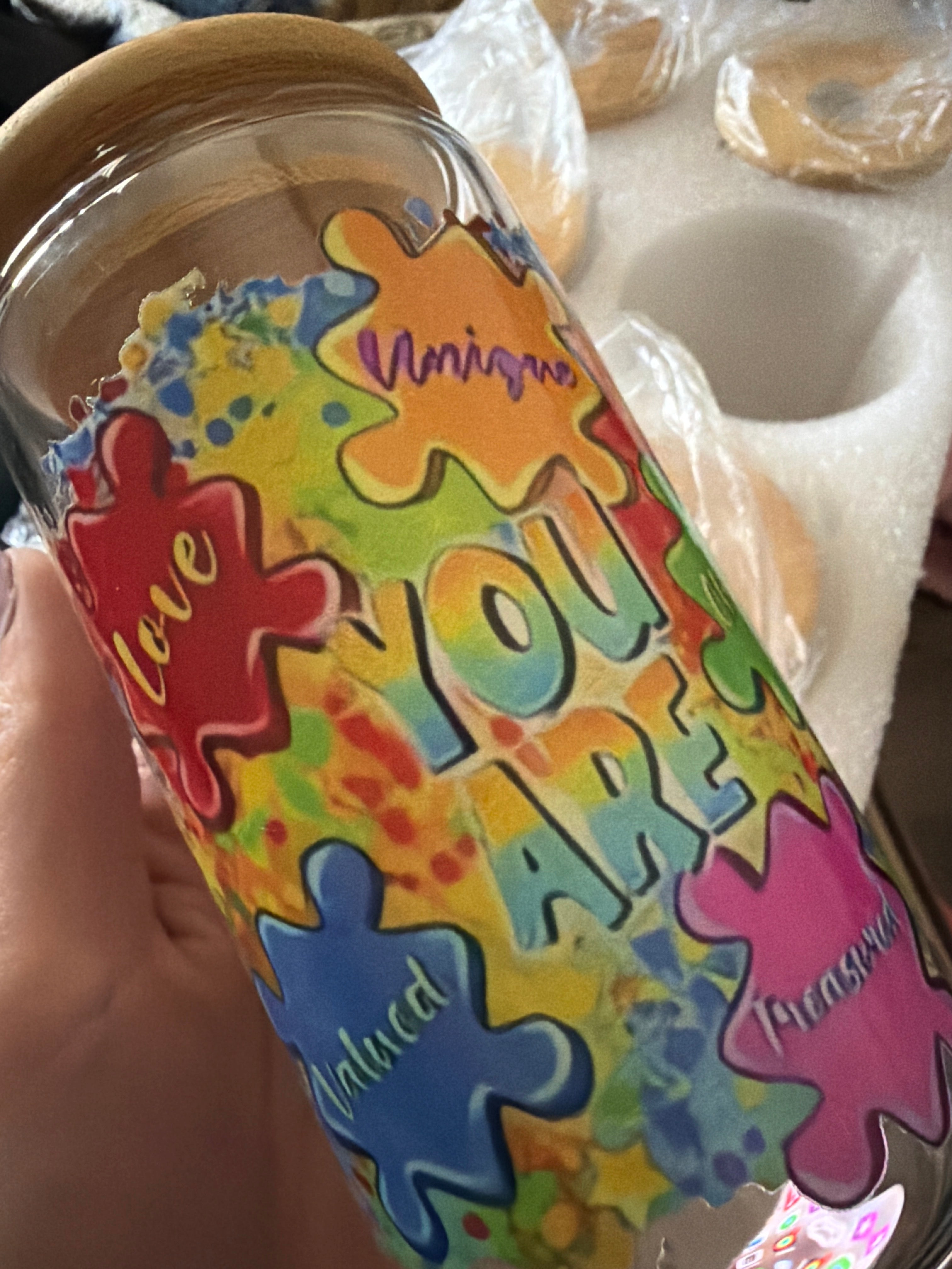 Autism awareness glass cup